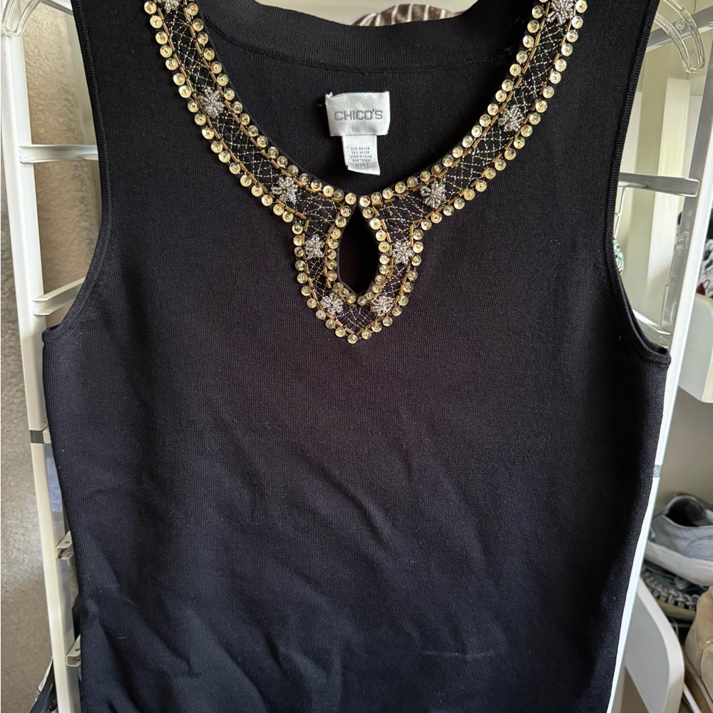 🖤💛Black Chico’s Embellished Tank Top💛🖤